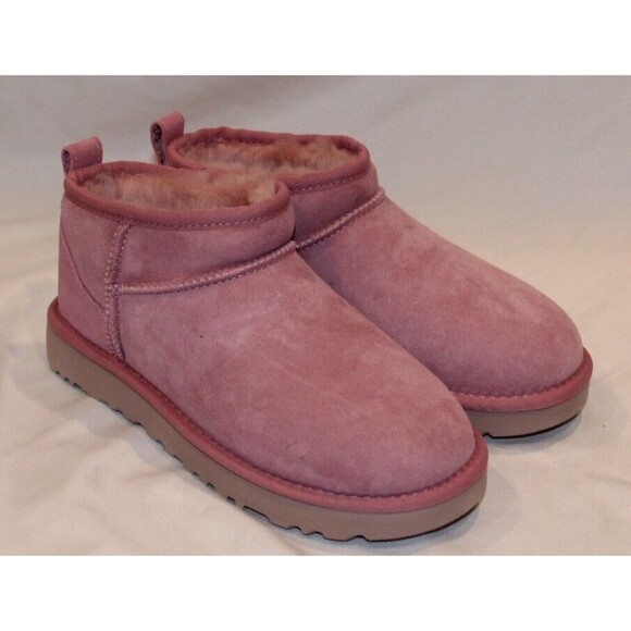 UGG WOMEN'S ULTRA MINI SUEDE SHEARLING LINED BOOTS DYR‎ PINK  NEW - Picture 3 of 8
